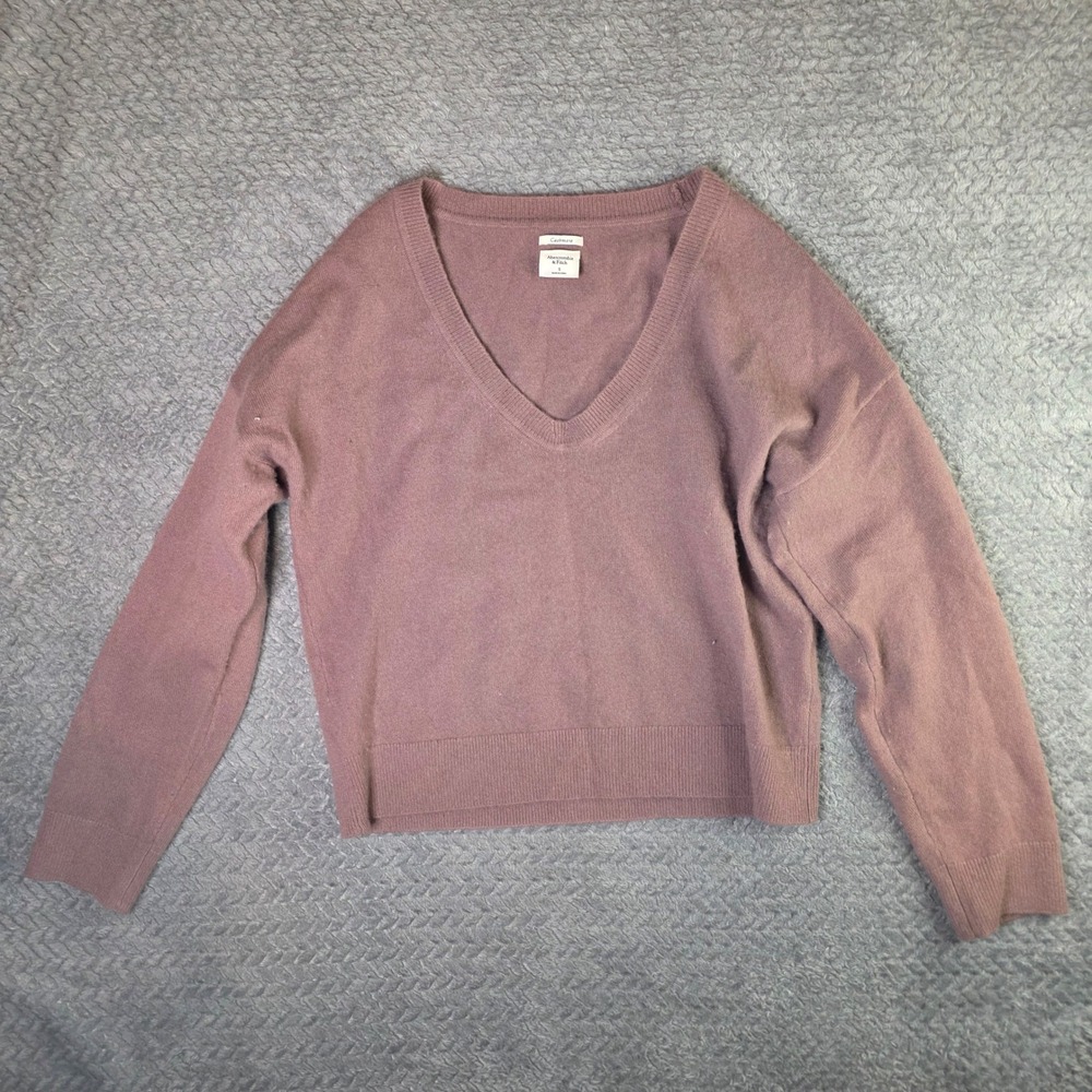 Abercrombie & Fitch Cashmere Sweater Womens Small Mauve Taupe V Neck Long Sleeve